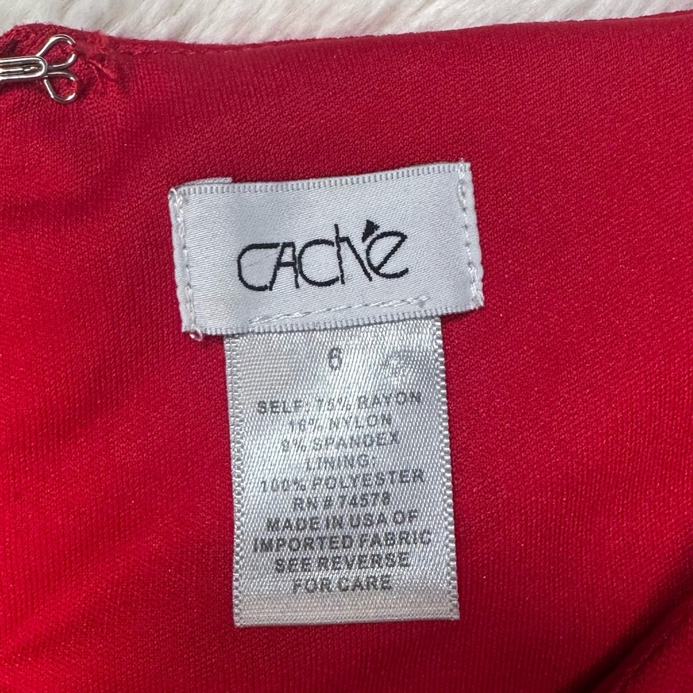 Cache Vintage Solid Red Asymmetrical Neckline Coc… - image 3